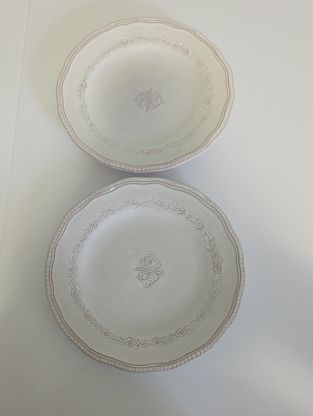 Elegant White Ceramic Salad Plates with Subtle Trim- Pair